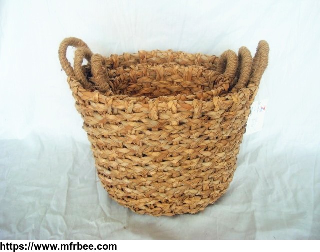 TL-42565A S/3 Eco-friendly handmade woven chunky braided basket wholesale with jute handles