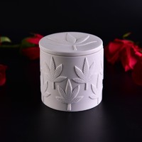 Home Decor Cylinder White Ceramic Votive Candle Jar With Lid
