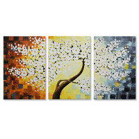 3 Panels 3D Modern Abstract Floral Oil Paintings Knife Palette Thick Texture Plum Blossom 20*30 Inch X3pcs