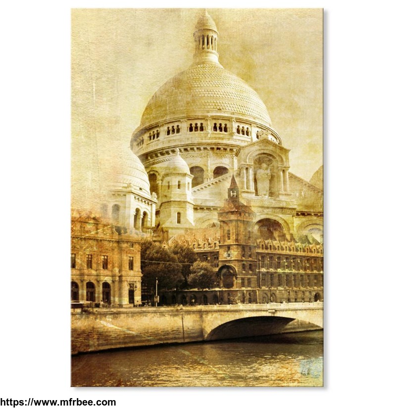 Canvas Print - Vintage Style Retro Picture Paris Sacré-Cœur Basilica 24x36 Inch (60x90cm)