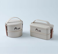more images of Husk Fiber 2-layer Portable Rectangular & Round Lunch Box