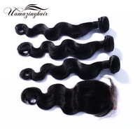 more images of Indian virgin hair 3 bundles Body Wave with 3.5"*4" Free part lace top closure