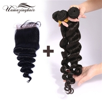 more images of Indian virgin hair 3 bundles Loose Wave with 3.5\