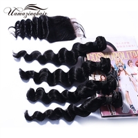 Indian virgin hair 4 bundles Loose Wave with 3.5\