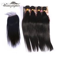 Indian virgin hair 4 bundles Silk Straight with 3.5\