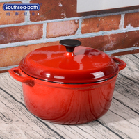 Round Red Cast Iron Thermal Cooker with Cast Iron Lid