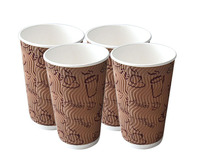 Customized Printed Logo Brown Ripple Paper Disposable Kraft Paper Cup with Lid
