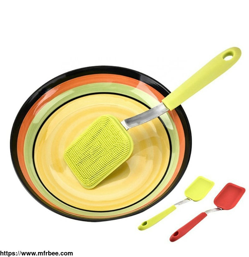 new_design_kitchen_reusable_pot_cleaning_brush_long_handle_silicone_cleaning_brush