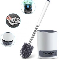 Hot sale products bathroom accessories TPR silicone cleaning brush small flat head toilet brush with holder set