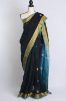Polka Linen Saree in Black and Blue