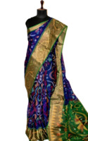 more images of Pure Cotton Silk Ikkat Pochampally Silk Saree in Sapphire Blue and Green