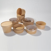 more images of 40oz 1300ml Disposable Take Away Kraft Paper Salad Bowl with PET Lid