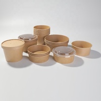 more images of Disposable brown kraft paper salad bowl for take away with plastic lid