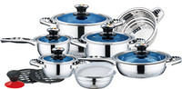 more images of 16pcs blue glass lids stainless steel cookware set with fish bone shape handle
