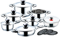 17pcs s/s lids stainless steel cookware set with thermometer