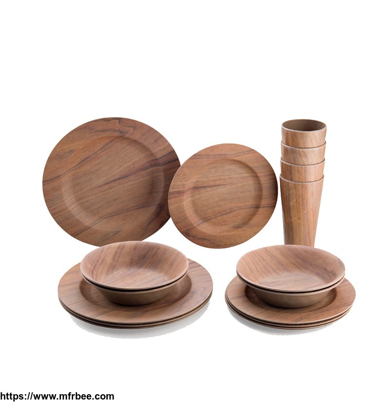 factory_direct_price_16pcs_wooden_grain_melamine_dinnerware_wood_plates_and_bowl_set_with_cups
