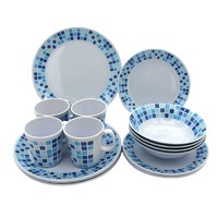 Top quality mosaic lattice print mug turkish blue melamine tableware set china dinnerware sets 16 pcs