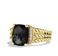 David Yurman Ring Petite Wheaton Ring with Black Onyx and Diamonds in Gold