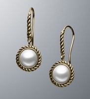 David Yurman JEwelry Pearl Cable-Wrap Drop Earrings in Gold Plated