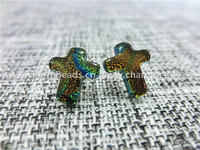 more images of Dichroic Glass Stud Earrings Cross shaped