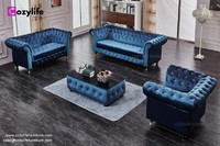 more images of UK hot sale blue velvet chesterfield sofa