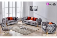 Modern pink velvet fabric chesterfield sofa set