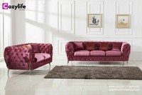 more images of Modern pink velvet fabric chesterfield sofa set