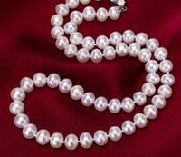 925  Sliver  freshwater Nearly circular pearl necklace