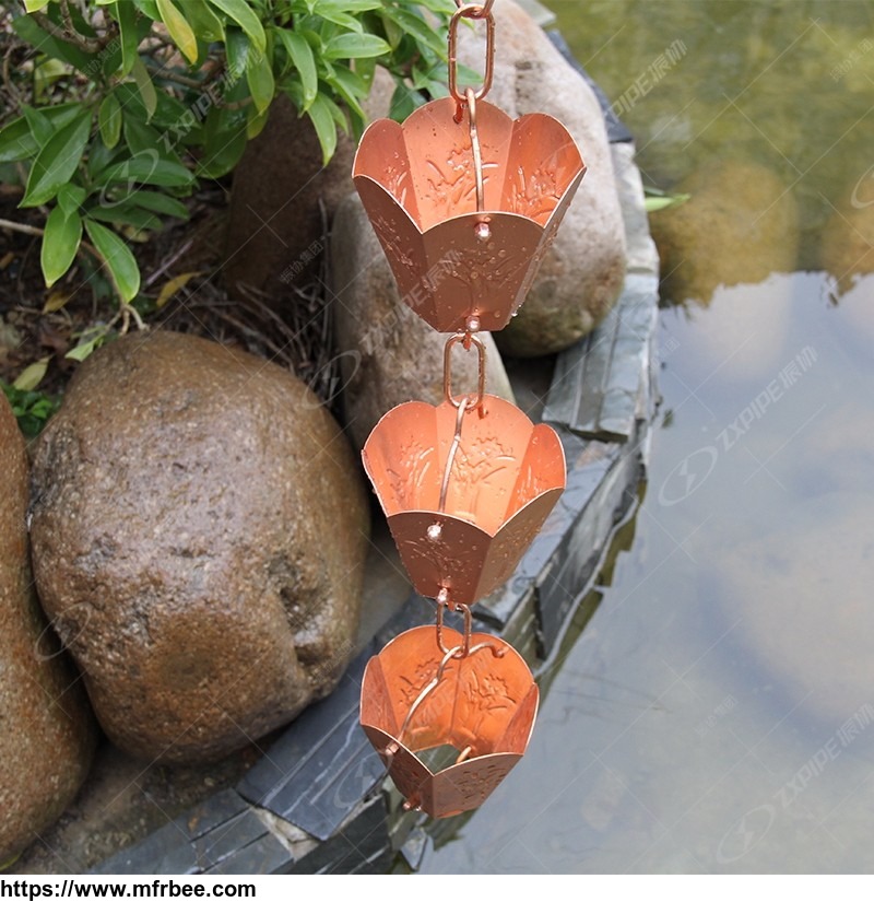 lily_cup_rain_chain_lotus_flower_copper_plated_metal_garden_art
