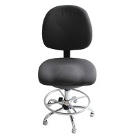 Conductive Fabric Desk Height ESD Chair with Medium Waterfall Seat Chrome Plate Metal Foot and Metal Foot Glide