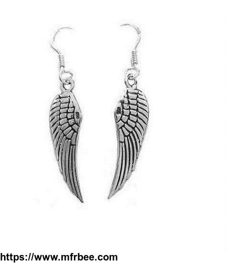 .925 Sterling Silver Angel Wing Wings Dangling Earrings Kidney wire