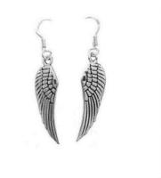 .925 Sterling Silver Angel Wing Wings Dangling Earrings Kidney wire