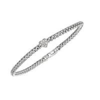 .925 Sterling Silver Basketweave Silver with Diamonds Heart Bracelet 0.08ct