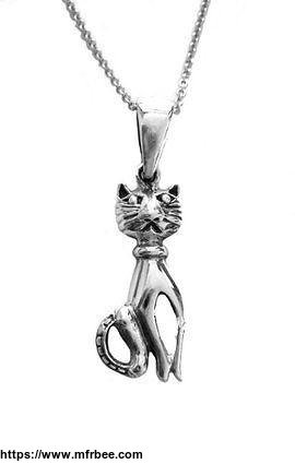 .925 Sterling Silver Cat Kitty Kitten Charm Pendant Necklace 18"