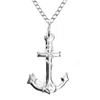 more images of Sterling Silver Large Cross Marine Anchor Pendant Charm Necklace 20 or 24 Inches