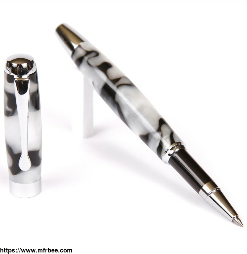 tuscany_rollerball_pen_black_and_white_marbleized_gloss_body