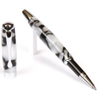more images of Tuscany Rollerball Pen - Black & White Marbleized Gloss Body