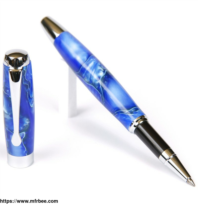 tuscany_rollerball_pen_blue_and_white_marbleized_gloss_body