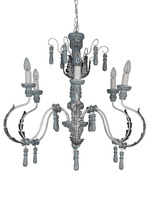 Provincial Style Distressed Grey Wood and Wrought Iron 6 Light Chandelier