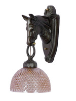 more images of Traditional Medieval Cast Aluminium Brown Stallion Wall Light With Golden Textured Glass Shades