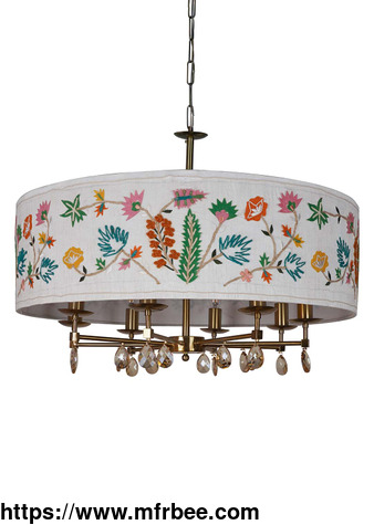 round_8_light_crystal_chandelier_with_multicolor_embroidered_drum_fabric_shade