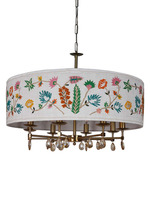 more images of Round 8 Light Crystal Chandelier With Multicolor Embroidered Drum Fabric shade