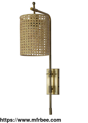 antique_brass_finish_long_steel_adjustable_gold_wall_light_with_cylindrical_rattan_cane_drum_shade