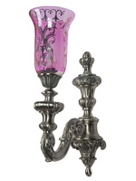 more images of Large Antique Silver Hand-carved Single Uplight Aluminium Wall Lamp With Rose Pink Glass Shade
