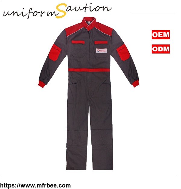 Custom Gray and Red Cotton gas&oil workwear Safety Coverall Uniforms