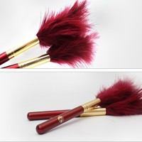 more images of Privated label Wood handle Turkey feather long hair powder makeup brush