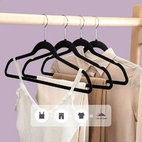 more images of Custom Logo Modern Non Slip Velvet Hangers Black Flock Clothes Hangers Velvet Hangers 30 Pack
