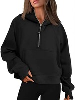 Women Fitness Sportswear Warm Half Zip Crop Hoodie Autumn Long Sleeves Fleece Women Short Sets Oversized Printed Knitted Lined
