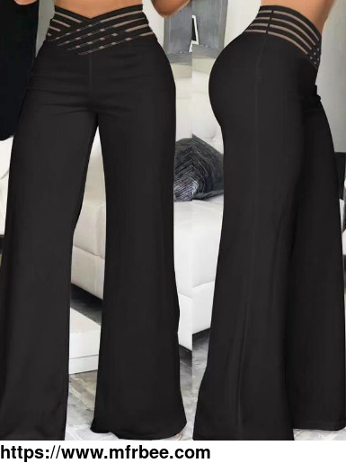 new_fashion_casual_high_waist_hollow_belt_trousers_american_size_women_autumn_polyester_blank_casual_wide_leg_pants