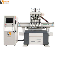 Honzhan New HZ-R1325F Four heads pneumatic woodworking cnc router cutting machine for wood panel, door, furniture